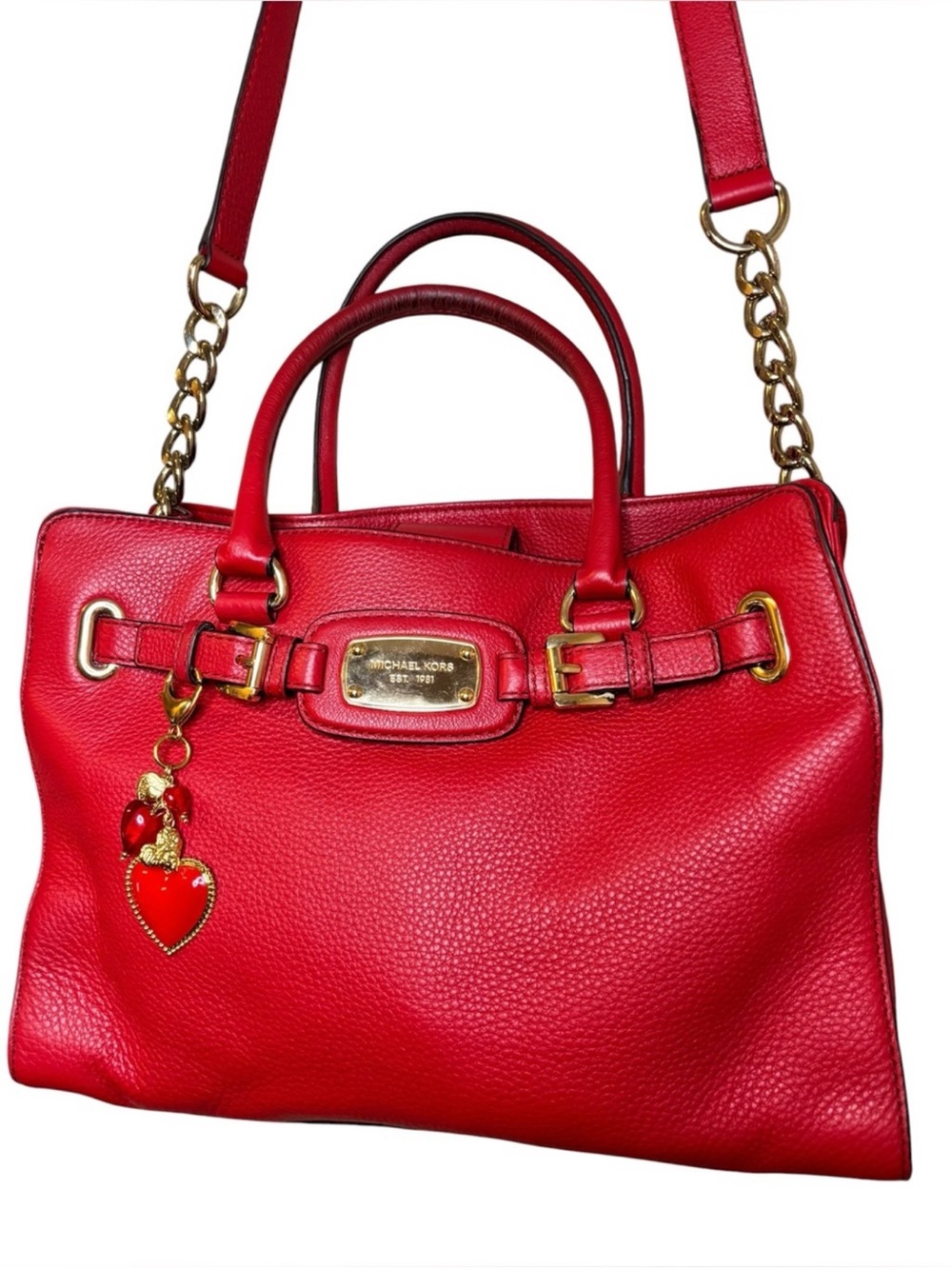 Michael Kors Hamilton Red Pebbled Leather Satchel/Shoulder Bag,goldtone Hardware